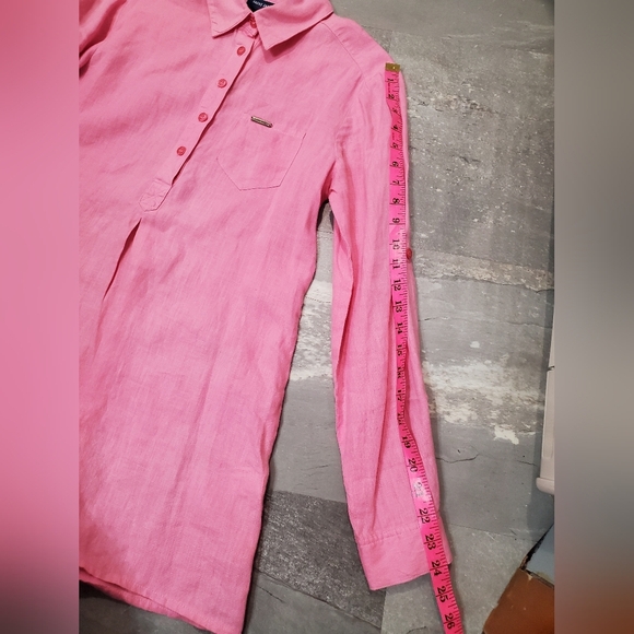Saint-James Long Sleeves Button Down Blouse Top. Pink. 100% Linen. Size 6US. - Picture 7 of 10